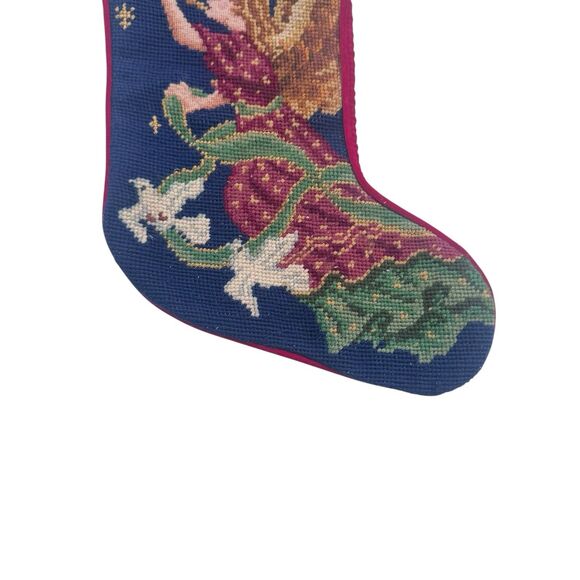 Needlepoint Stocking Christmas Angel Horn Gold Blue Red Imperial Elegance MEGAN - Picture 2 of 10